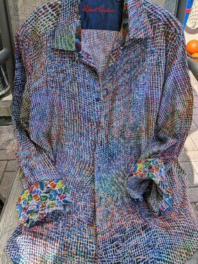 Robert Graham Abstract Mosaic Embroidered Button Down Shirt XL